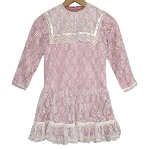 Vintage Gunne Sax Girls Floral Lace Cottagecore Dainty Formal Dress Size 6X